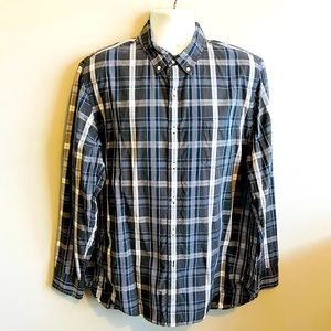 J.Crew XL Blue Gray Button Down Plaid Cotton Shirt